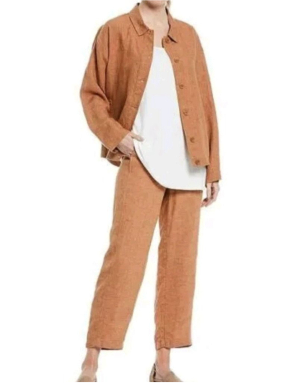 Eileen Fisher Washed Organic Linen Declave Pull-on Pants M *Runs Large Cinnamon